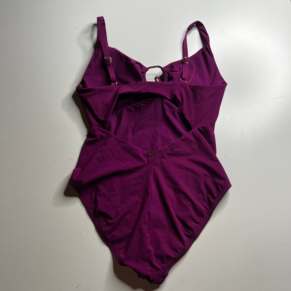 Amoressa Grimmer One Piece Swimsuit Plum Purple Cutout Gold Ring 6522508 Size 8
